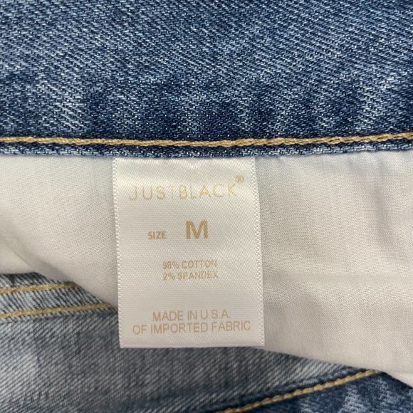 Just Black SZ Medium Two Tone Distressed Jean Denim Skirt Fringe Raw Hem Women's - Picture 7 of 7